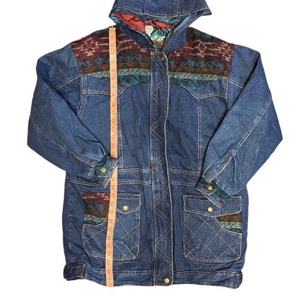 Vintage Out Brook South West Country Tribal Print‎ Ranch Chore Heavy Denim Coat - Picture 5 of 10